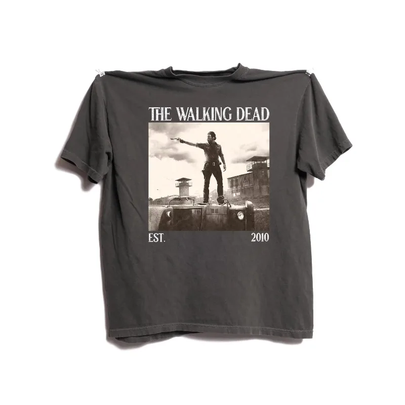 Printed pattern suitable for daily casual short sleeved Walking Dead group T-shirt Rick Grimes Darryl Dixon retro unisex T-shirt