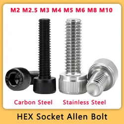 5-100pcs M2 M2.5 M3 M4 M5 M6 M8 M10 304 Stainless Steel Hex Socket Cap Head Allen Bolt DIN912 Grade 12.9 Black Hexagon A2 Screw