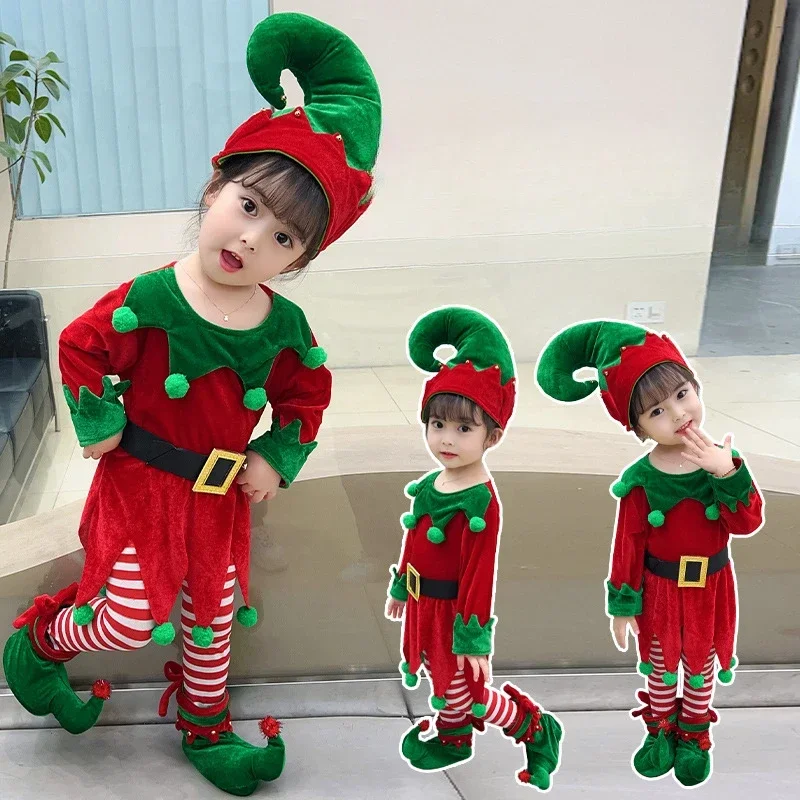 Christmas costume girls green elf princess dress performance costume baby Christmas costume theme shadow floor clothing