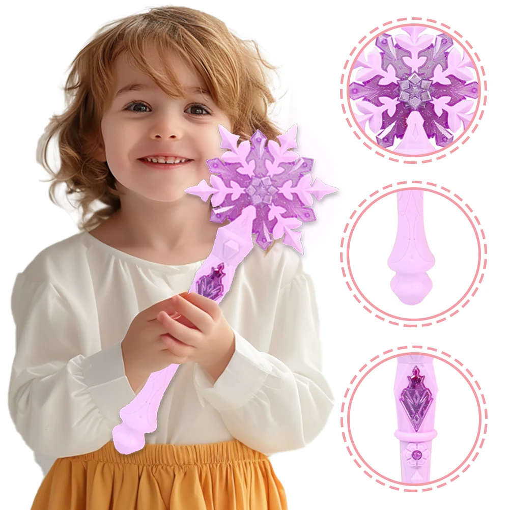 Princess Snowflake Magic Wand Led Light-Up Dress-Up Wand Girls' Pretend Play Toy Princess Dress-Up Toy Christmas Halloween Costume Props Birthday Gift Holiday Gift Christmas Gift Halloween Gift
