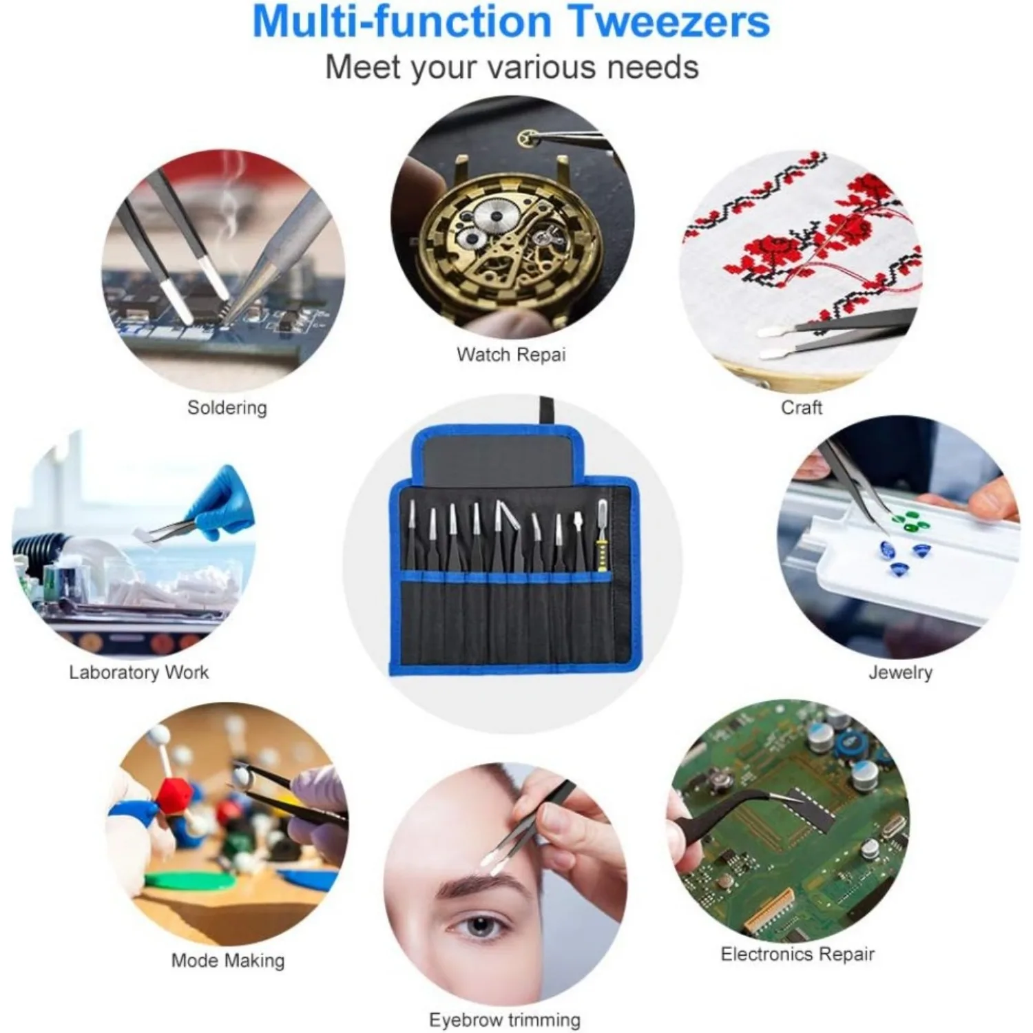 مجموعة ملاقط دقيقة مضادة للكهرباء الساكنة، مجموعة ملاقط ESD من الفولاذ المقاوم للصدأ منحنية ومستقيمة لأدوات الإصلاح الصناعية #6
