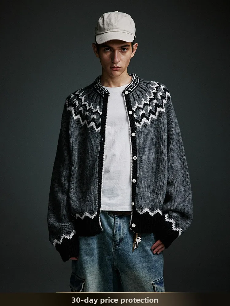 

Ретро-кардиган в японском стиле для пар, с длинными рукавами, повседневный, вязаный, зимний, для отдыха, в стиле Lazy Sle, Island Knitwear