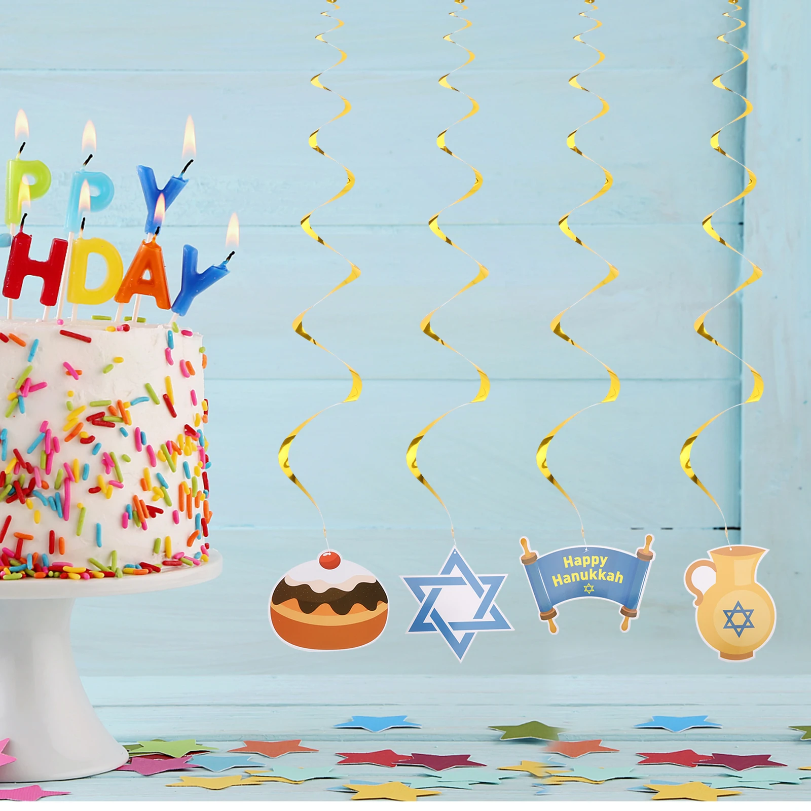 

30pcs Spiral Hanging Decorations Paper Hanukkah Party Supplies Chanukah Streamers Wall Backdrops Festive Swirls