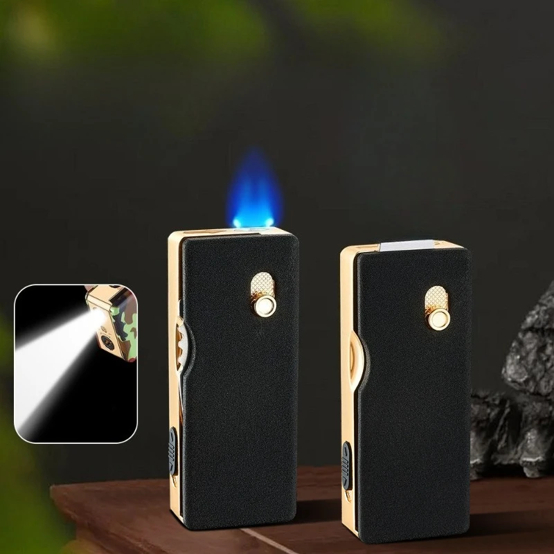 Новая складная зажигалка Blue Flame для кемпинга с инструментами, металлическая ветрозащитная надувная зажигалка для выживания на природе