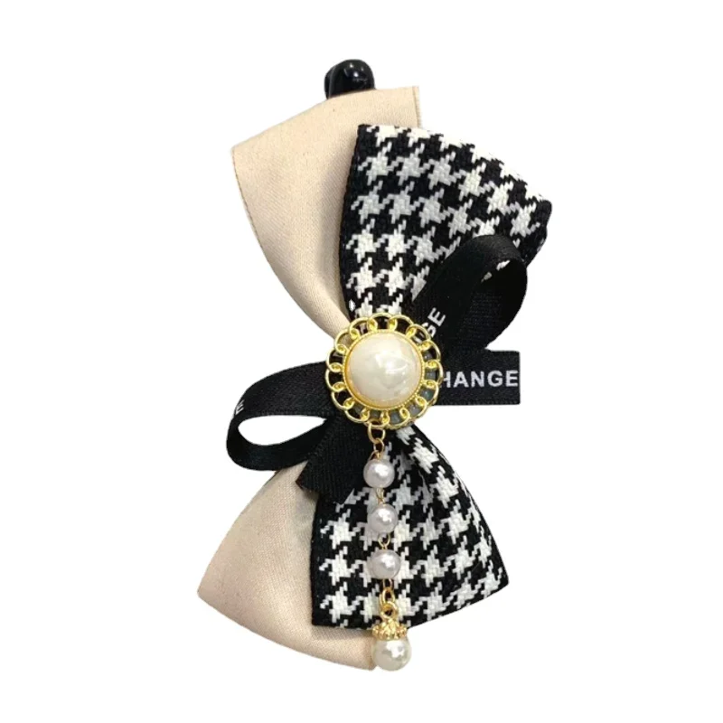 Fashion New Houndstooth Banana Hair Clip for Women Cute Camellia Flower Elegant Fabric Bows Korean Accessories Barette Cheveux