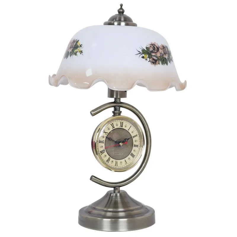 European Retro Nostalgic Study Living Room Bedside Clock Desk Lamp