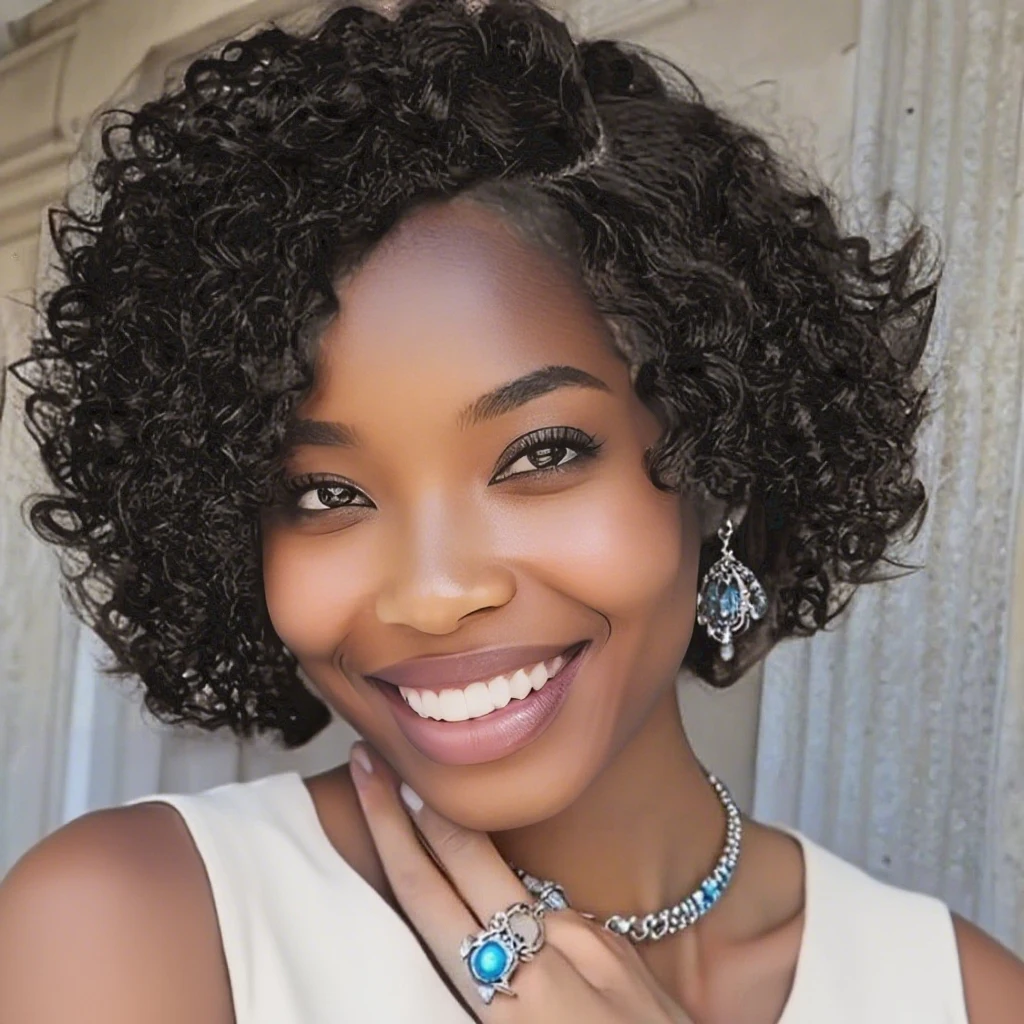 قصيرة بوب شعر مستعار عابث قطع أسود اللون شعر بشري مجعد الباروكات للنساء 13x4x1 T جزء الدانتيل موجة عميقة شعر مستعار الدانتيل