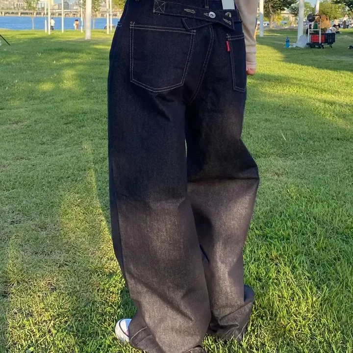 Casual High Waist Wide Leg Jeans Distressed Washed Korean Style Small Batch Design Sense Long Pants Female Jeans
