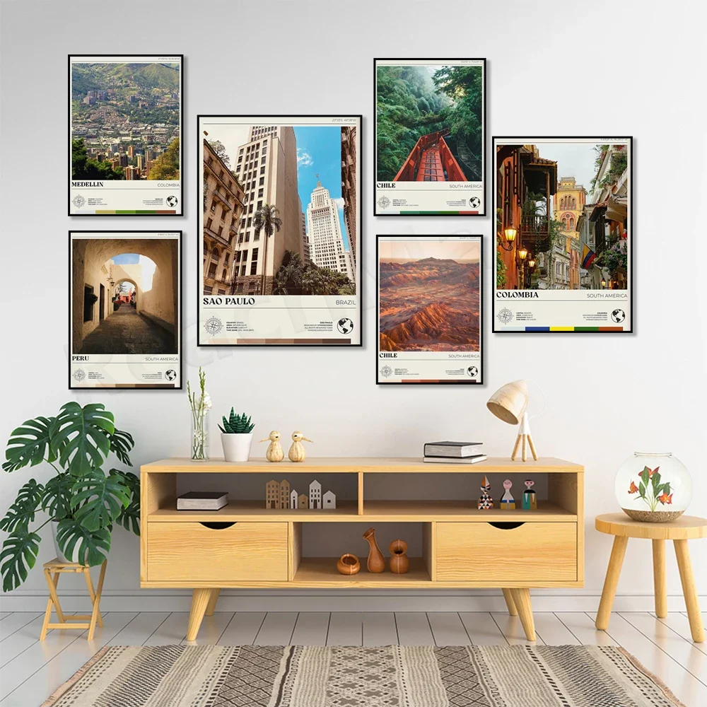 Rio de Janeiro, Caracas, Ecuador, Venezuela, Guyana, Peru, Chile, Medellin, Bogota, Brazil, Lima, South America travel poster ar