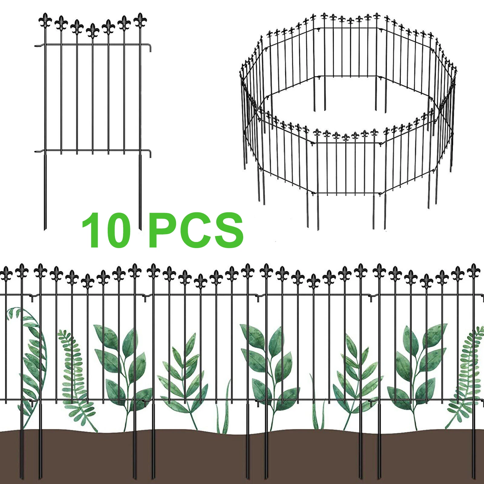 Valla de jardín decorativa, paneles de barrera de animales, a prueba de óxido, para Borde de perro de patio, 10 pies