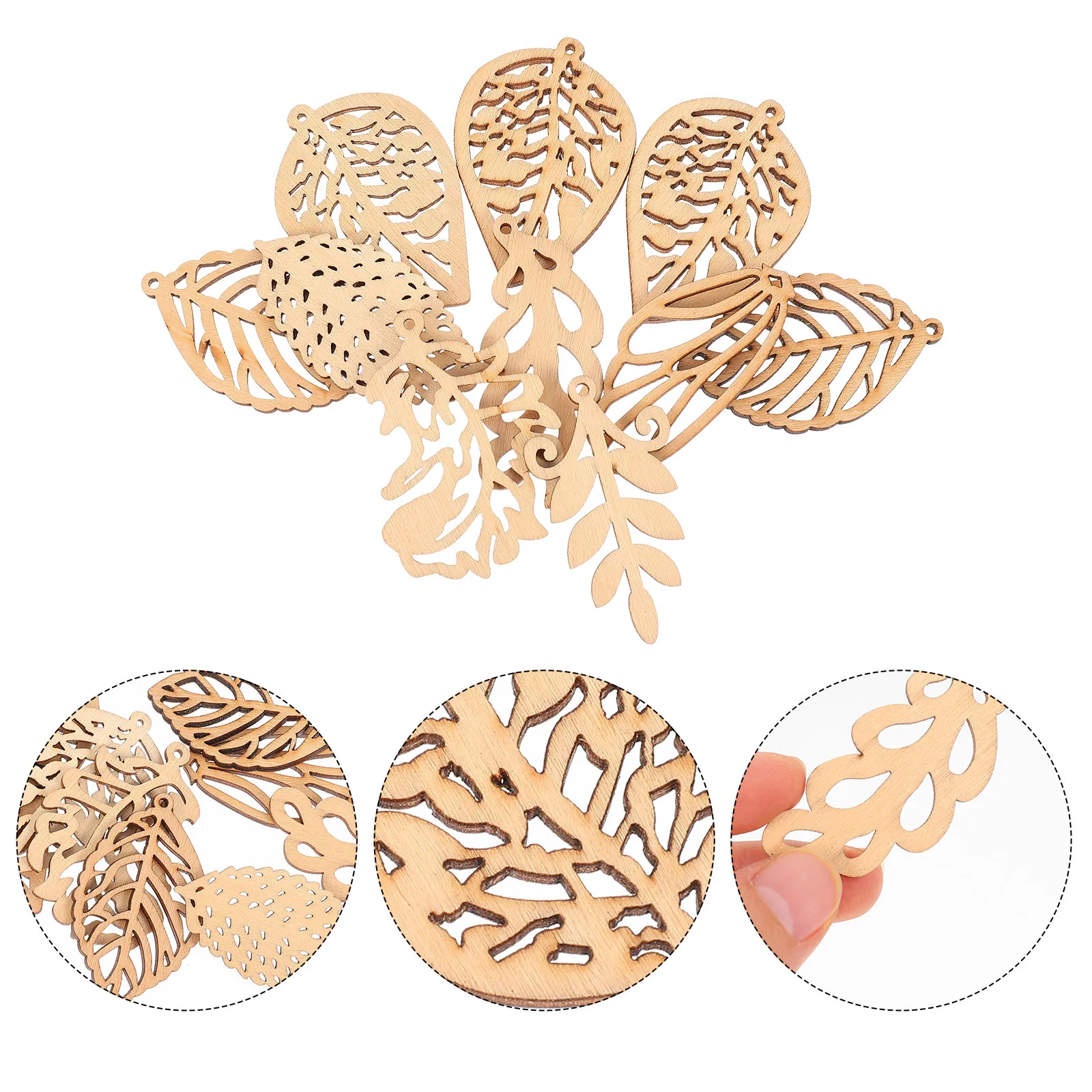 

10pcs Diy Wooden Slices Unfinished Cutouts Graffiti Wall Decor Handmade Wood Chips Craft Adornments Party Supplies Leaf Shape