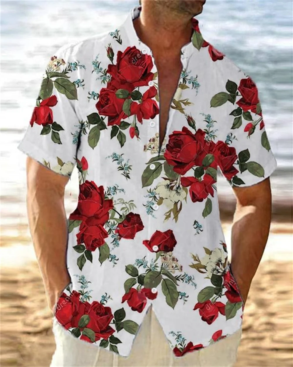 Chemise à boutonnage simple à manches courtes pour hommes, haut de plage décontracté, motif imprimé floral créatif, créateur, haute qualité, été,