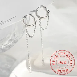 Prevent Allergy 925 Sterling Silver Tassel Chain Crystal Long Drop Earrings for Women 2021 Trend New boucle oreille femme
