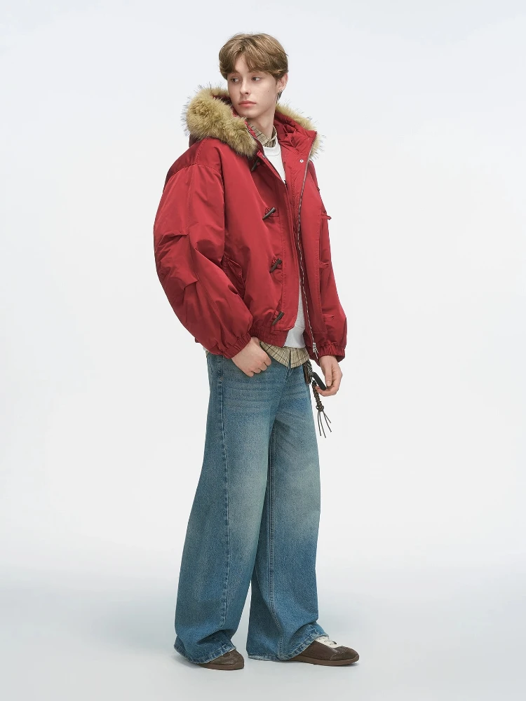 سترات بقلنسوة وياقة من الفرو الصناعي على الطراز الأمريكي على الموضة للرجال والنساء لشتاء 2025 سترات جديدة سميكة بأكمام طويلة #2