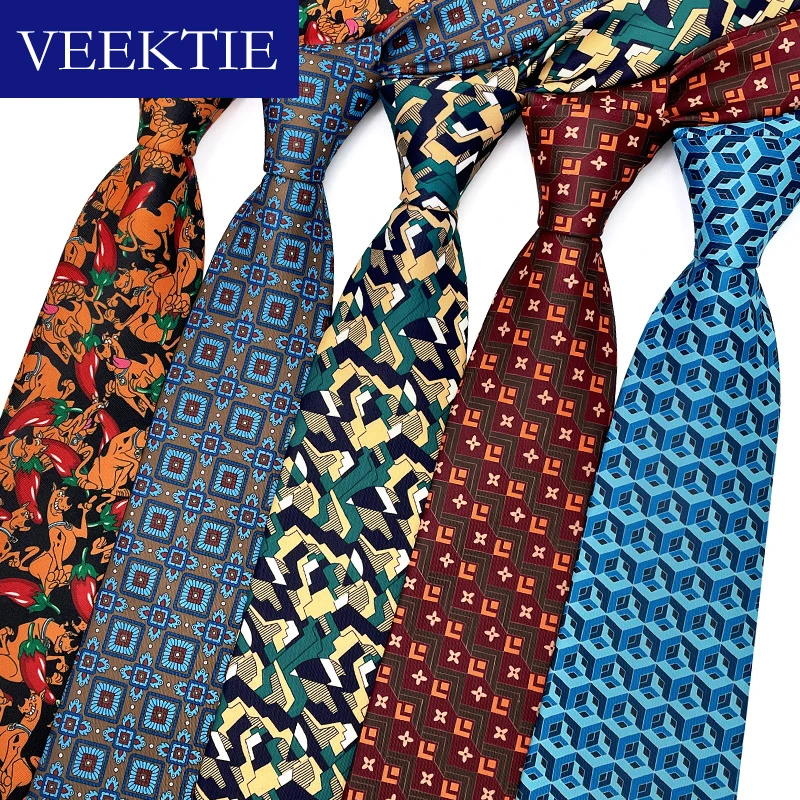 VEEKTIE Brand Old Fashion Neckties For Men 9cm Suits Vintage Novelty 9cm Floral Pringting Red Blue Casual Host Ceremony Cravates