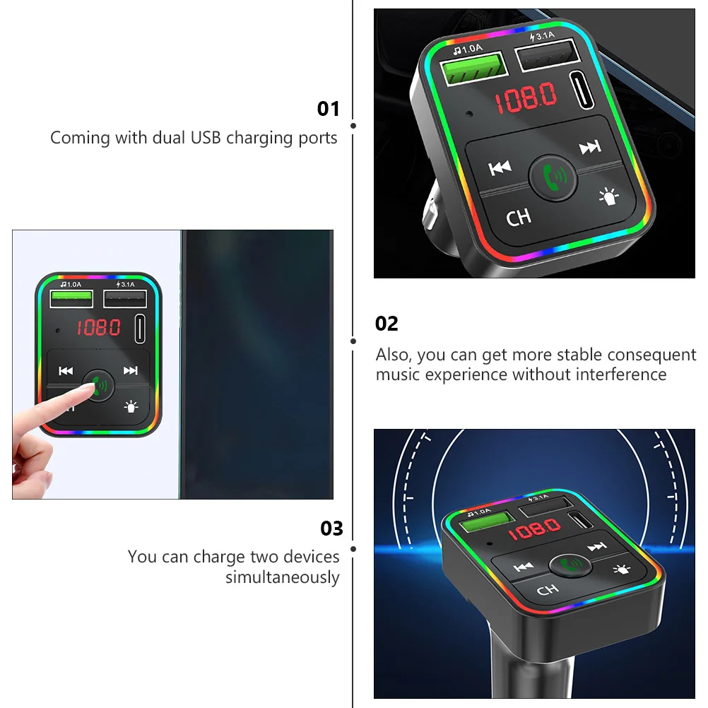 

Car FM Transmitter with Wireless Adapter Function Dual USB MP3 Player for Phone Smooth Audio Transmission