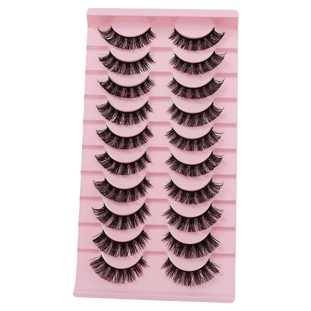 10 par puszystych, zwijanych sztucznych rzęs typu D - naturalny wygląd rzęsy w kształcie paska, pulchne i odpowiednie dla początkujących,