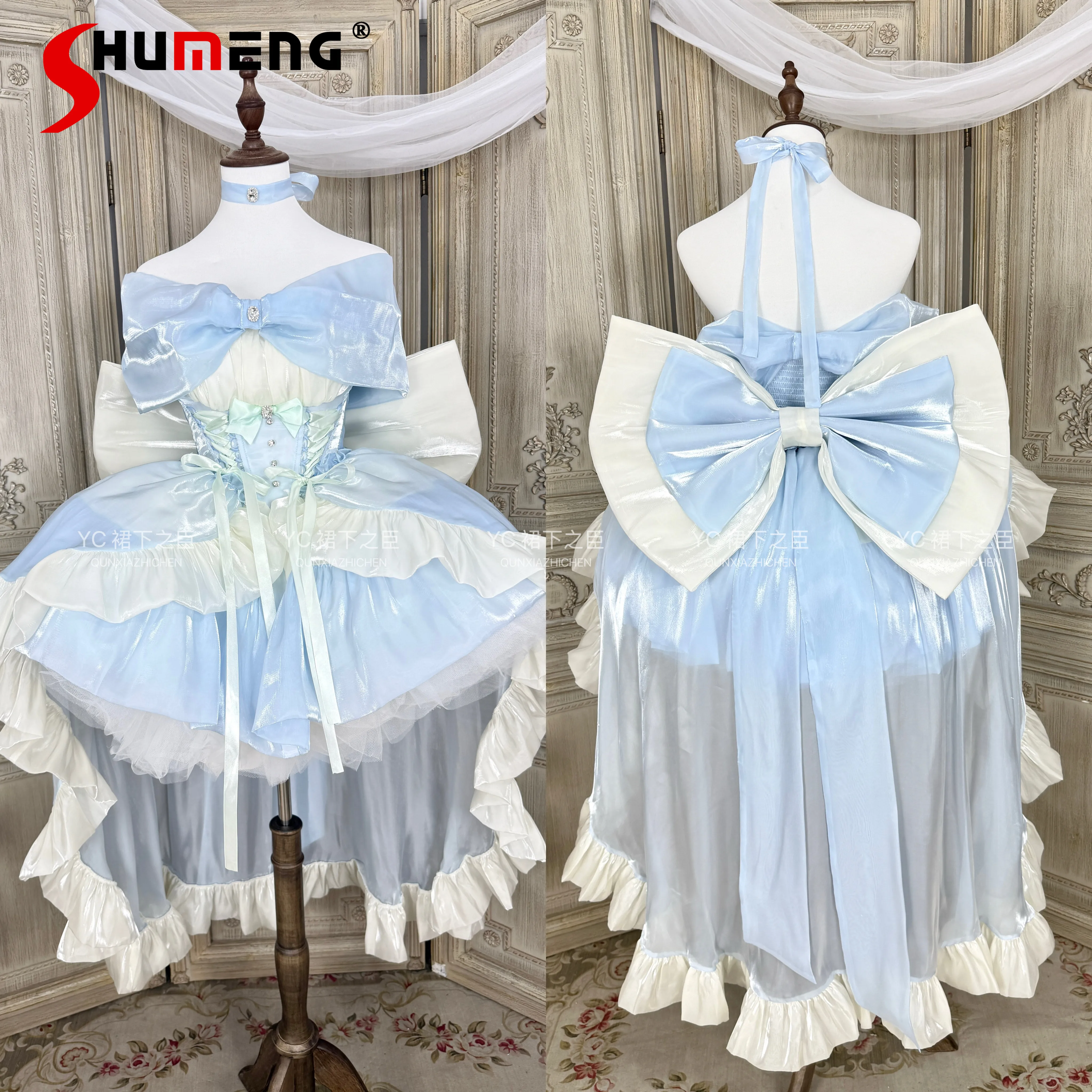 

Women's Lolita Dresses Birthday Party Evening Dress Sweet Girls Slim-fitting Elegant Mini Dress Big Bow Off-shoulder Ball Gown