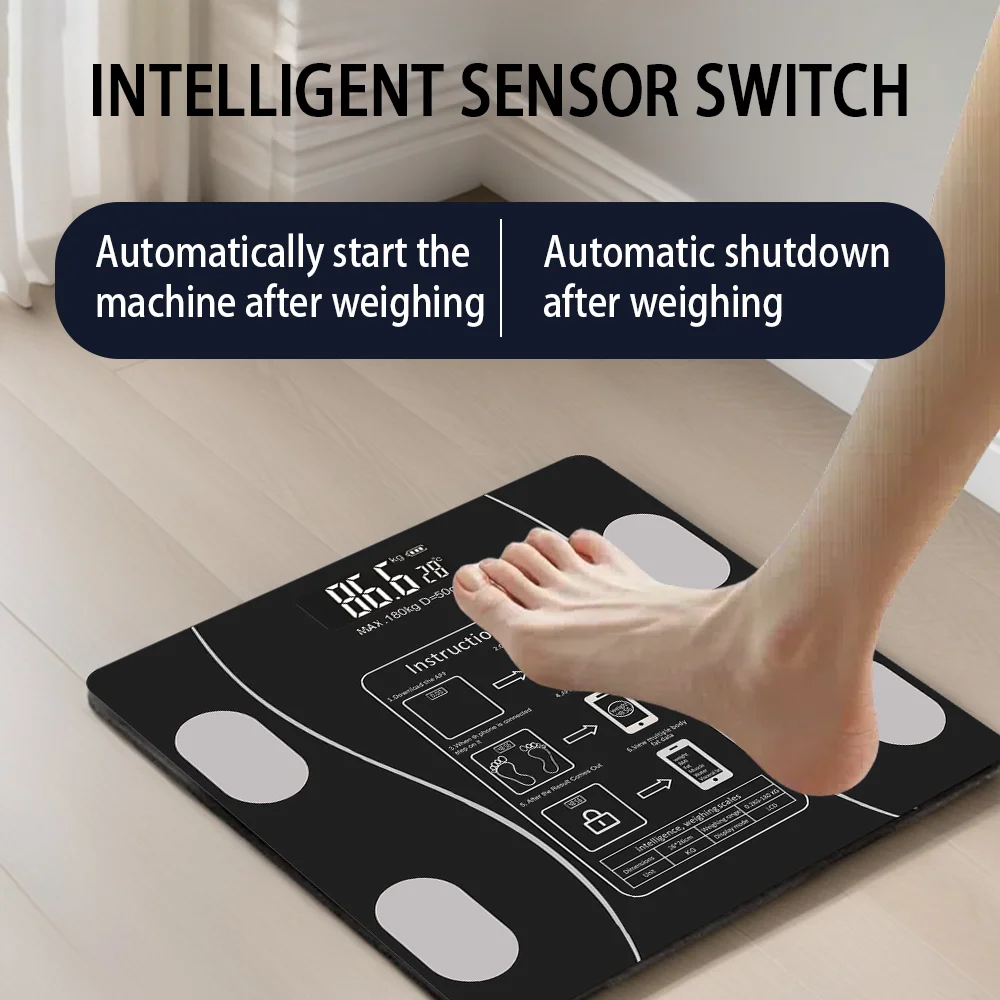 مقياس الوزن الإلكتروني بلوتوث مقياس الدهون في الجسم USB شحن خاص ذكي الدقة الحمام مقياس الوزن الرقمي