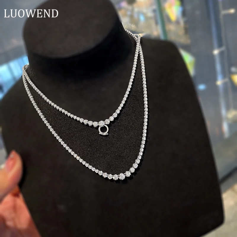 LUOWEND 18K White Gold Necklace Shiny Real Natural Diamonds 3.0carat Chain Luxury Classic Round Shape Party Jewelry for Women