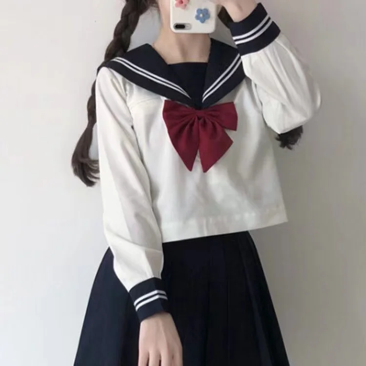 Japanese Style S-2XL Students Girls School Uniforms Girls Navy Costume Women Sexy Navy JK Suit Sailor Blouse Pleated Skirt Set