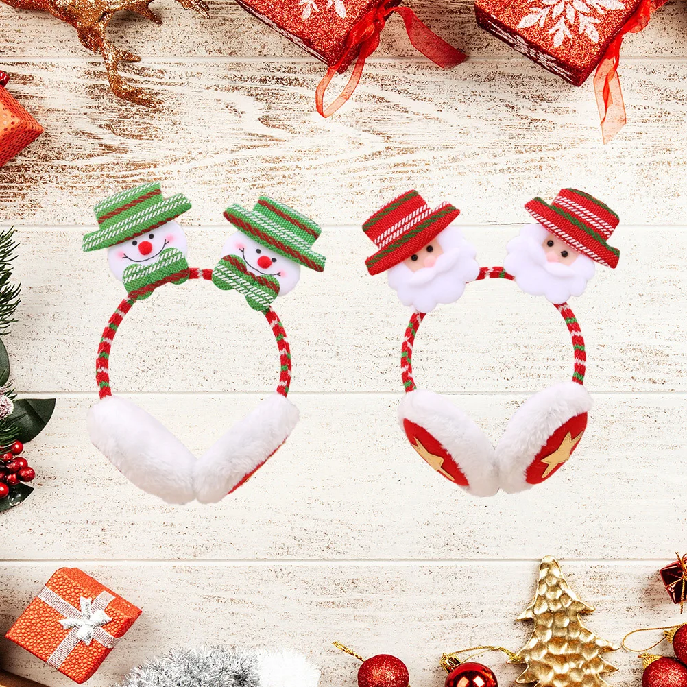 

2pcs Christmasfaux Hair Earmuffs Cartoon Party Costume Accessories Stretchy Lightweight For Adults Kids Santa Snowman Design