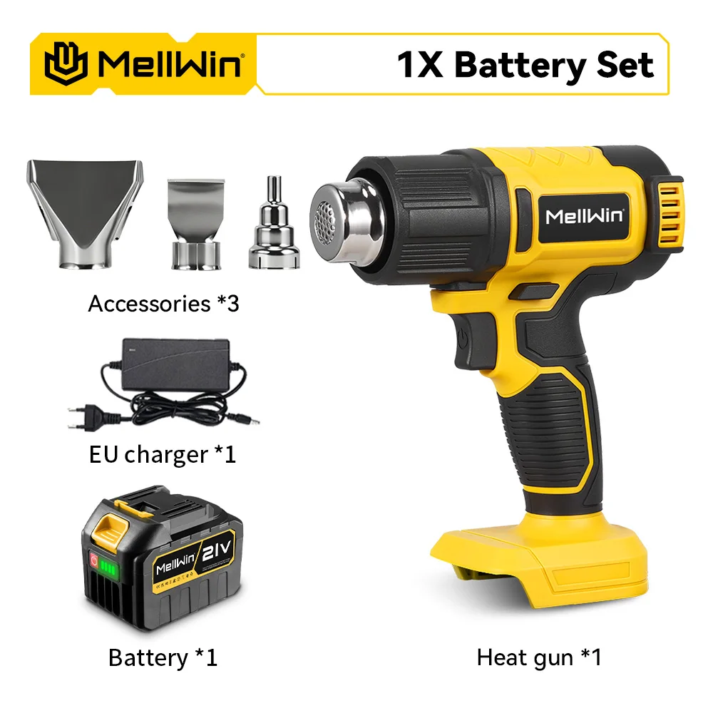 MELLWIN 540 ° C Draadloze Elektrische Heteluchtpistool 25 Versnellingen Handheld Heteluchtblazer Pistool Thuis Lassen Voor Makita 18 V Batterij pin