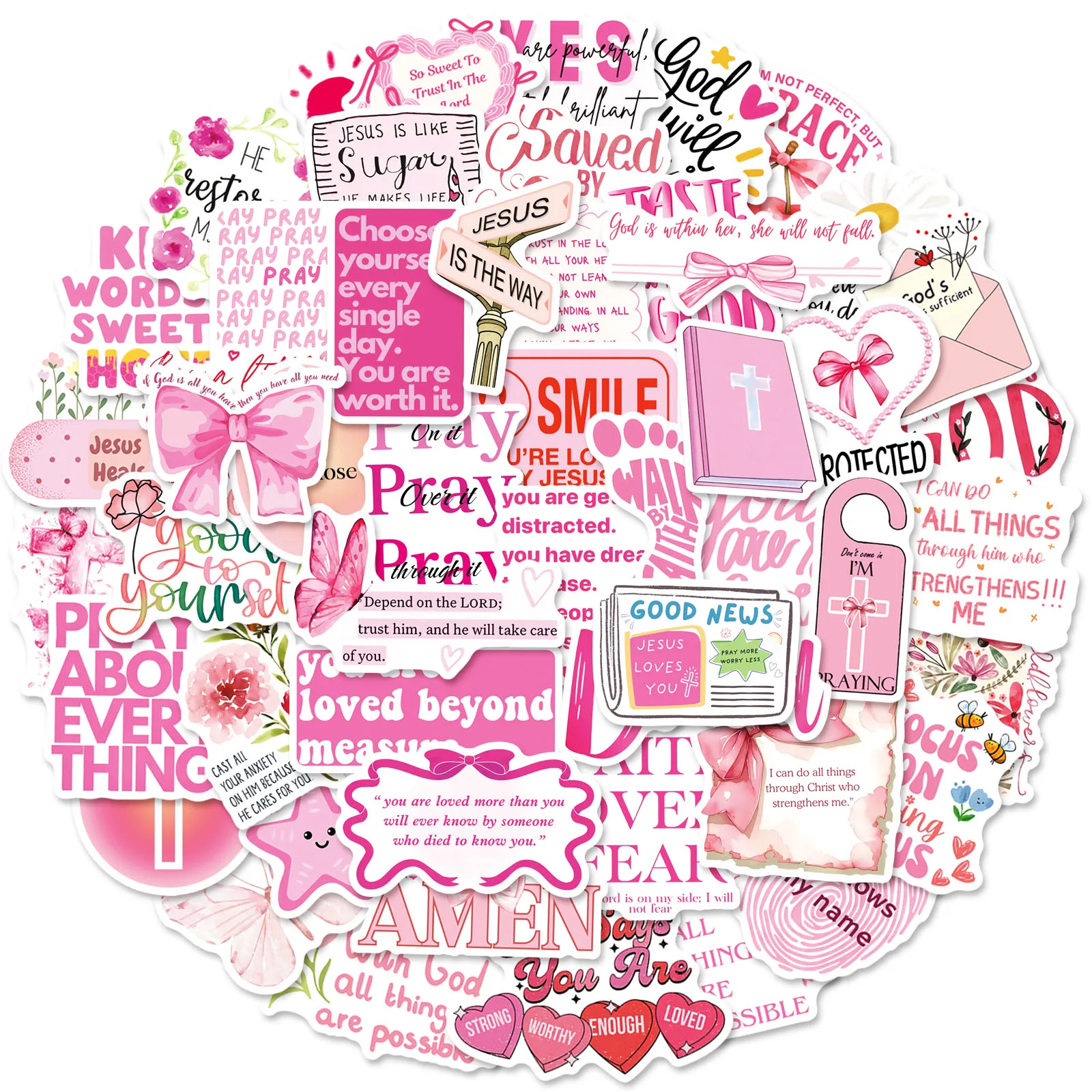 50Pcs Jesus Phrase Sticker Pack-Graffiti with Biblical Motivational Quotes, Waterproof Decor Materials Stickers Creative Decals