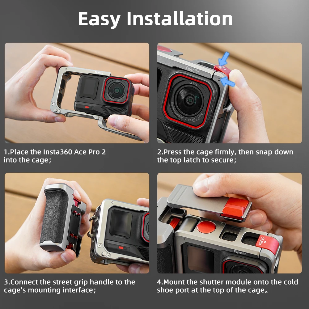 Flymile Ace Pro 2 Handgriff-Set Metallkäfig für Insta360 Ace Pro 2 Straßenfotografie-Griff Erweiterungsadapter Video-Zubehör – Detail 12