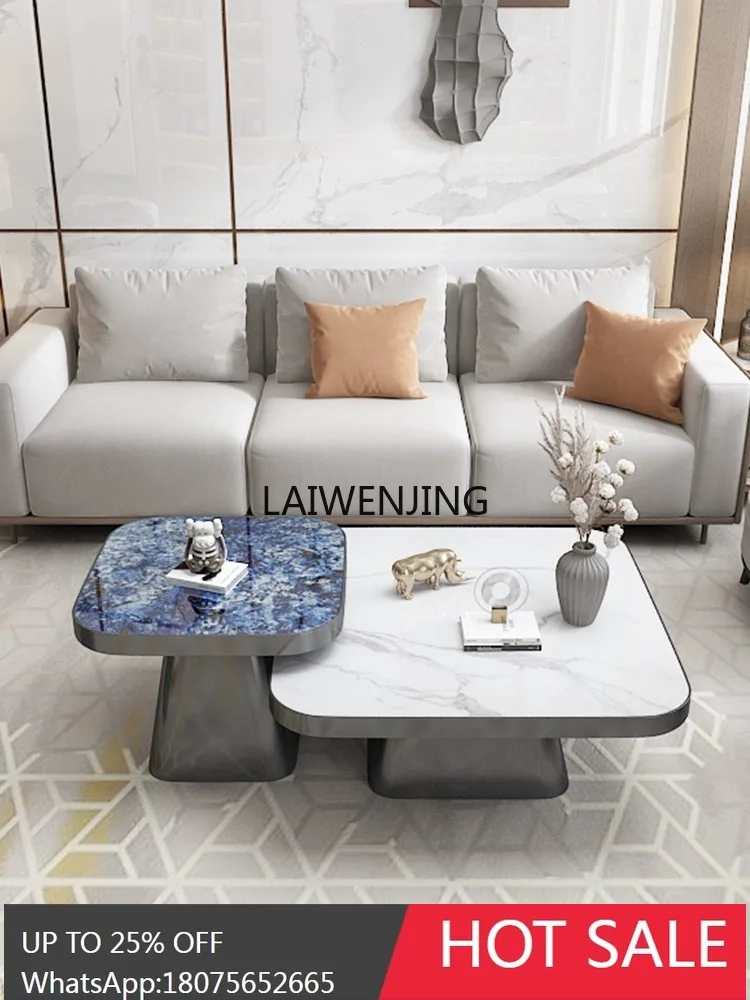 Rock slab coffee table square Italian light luxury living room high-end household rock slab coffee table combination