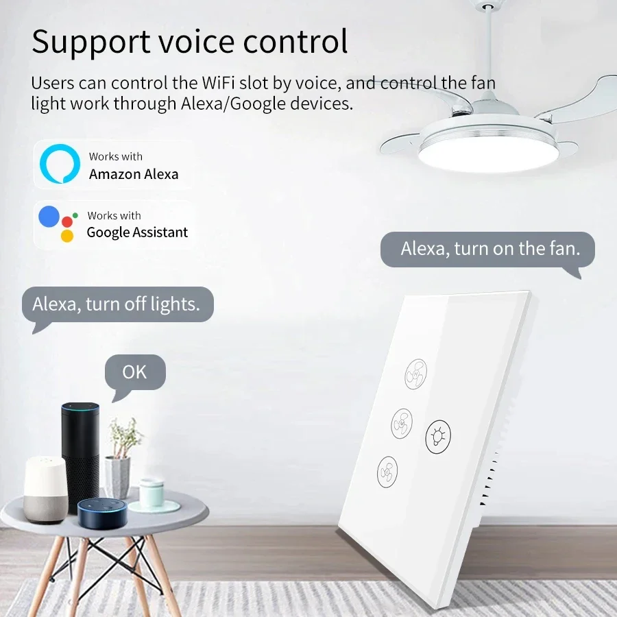 WiFi Ceiling Fan Light Switch Module Tuya Smart Interruptor Require Neutral Wire Adjust Speed Alexa Google Home Voice Control