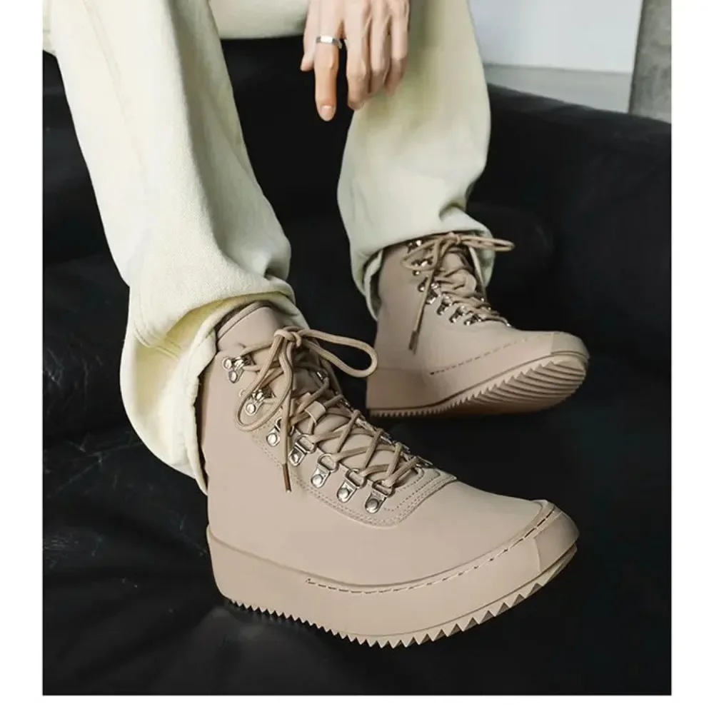 Nouveau printemps automne haute qualité hommes mi-mollet chaussures à lacets Style de rue hommes européens bout rond chaussures hautes chaussures d'entraînement