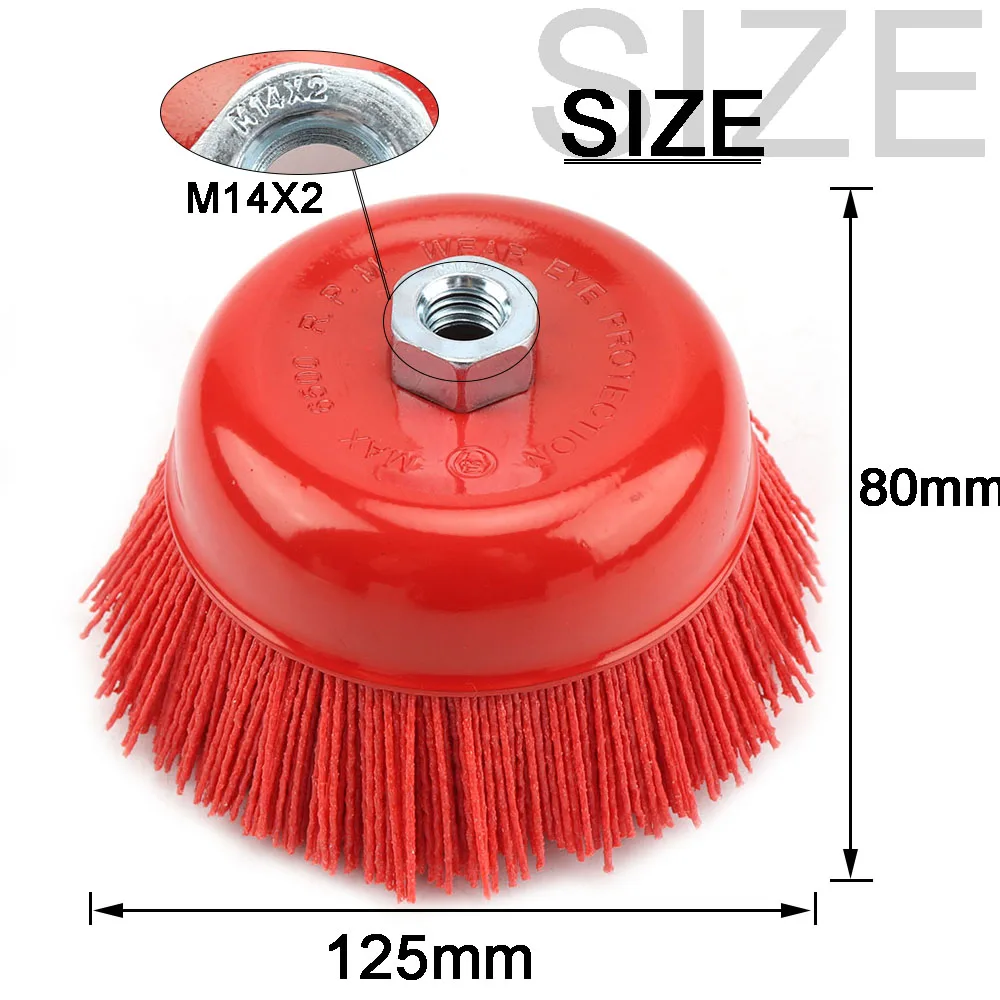 M14/M16 spazzola a tazza in Nylon rettifica angolare filo ruota spazzola trapano abrasivi rotanti per la rimozione della ruggine del metallo lucidatura del legno 125mm 1 pz