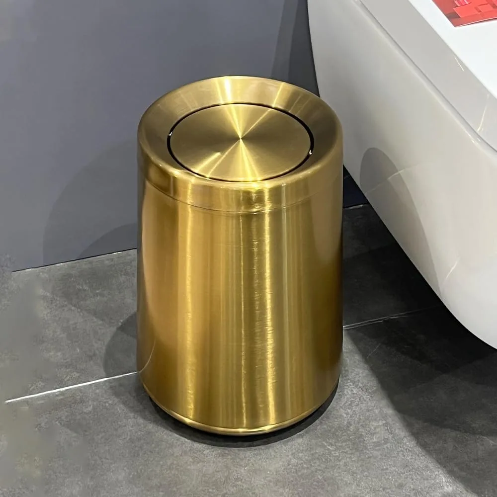 10 L/3 Gallen,Swing Top Gold Trash Can,Brushed Stainless Steel Garbage Can with Flipping Lid,for Bathroom,Living Room,Bedroom,Ho