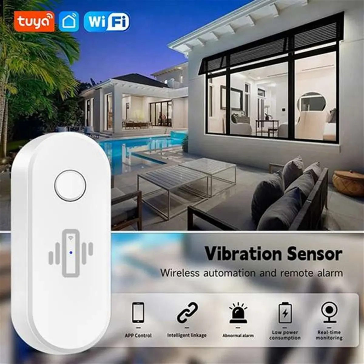 4PCS Tuya WiFi Vibration Detector Sensor Wireless Vibration Detector Real-Time Smart Life App Alerts for Home Security