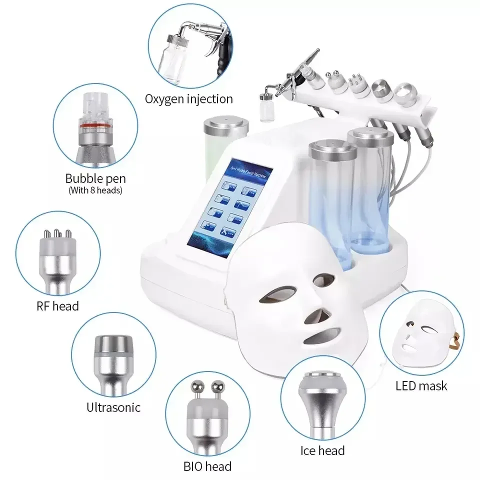 

7in1 Hydra Dermabrasion Machine with Led Mask Water Oxygen Injection Skin Peel Cleansing Small Bubble Diamond Peeling Device