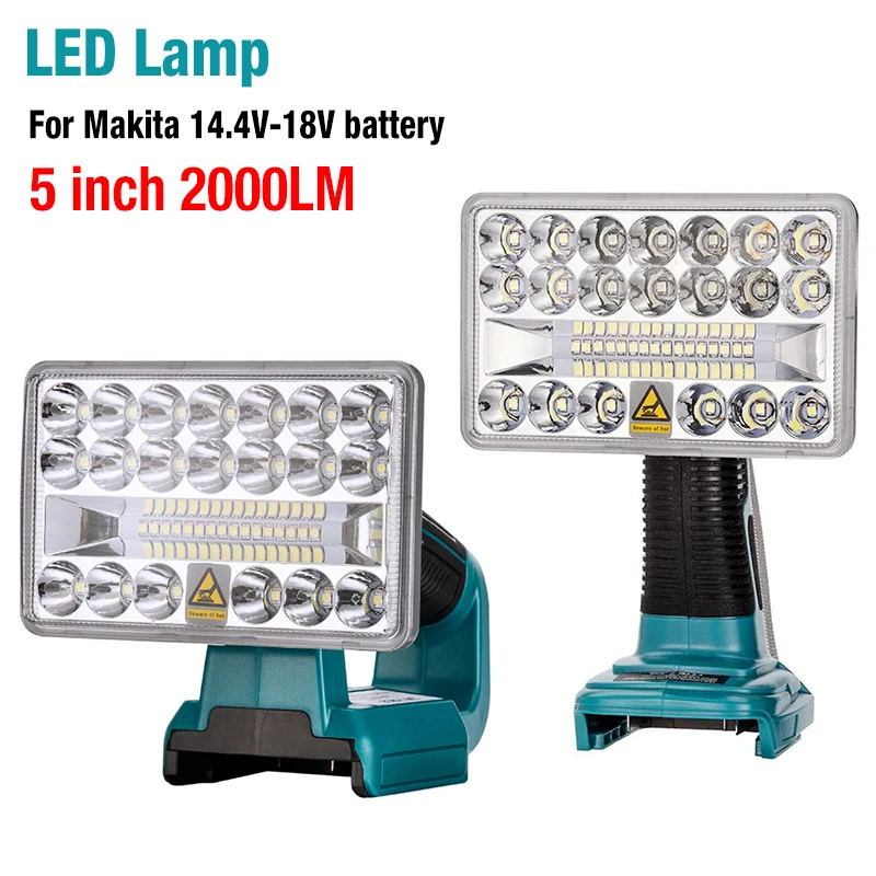 2000LM 5 Inches LED Flashlight Outdoor Camping Spotlight for Makita 14.4V 18V  Li-ion Battery LXT BL1430 BL1830 BL1850 BL1860B