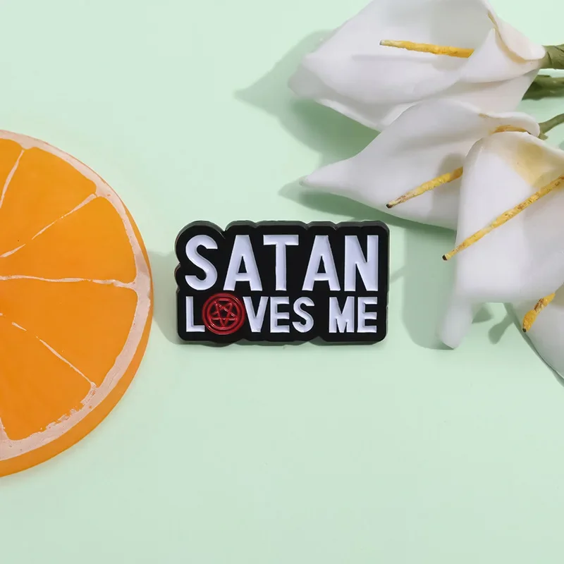 Satam Loves Me Enamel Pin Wiccan Satanic Gothic Pagan Witchcraft Druid Brooch Lapel Badge Jewelry Gift For Friends Wholesale