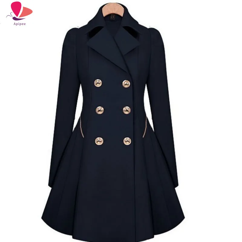 APIPEE Autumn Winter 2024 New Fashion Women's Wool Coat Double Breasted Coat Elegant Bodycon Cocoon Wool Long Coat Tops