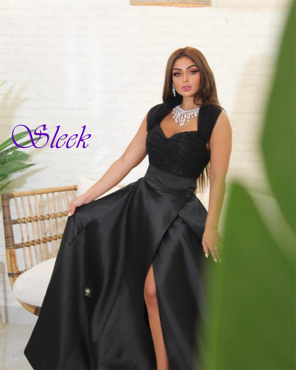 Customized Classic Strapless Satin Evening Dress Graceful Off the Shoulder Prom Dress Delicate Front Slit Special Occasion Gowns