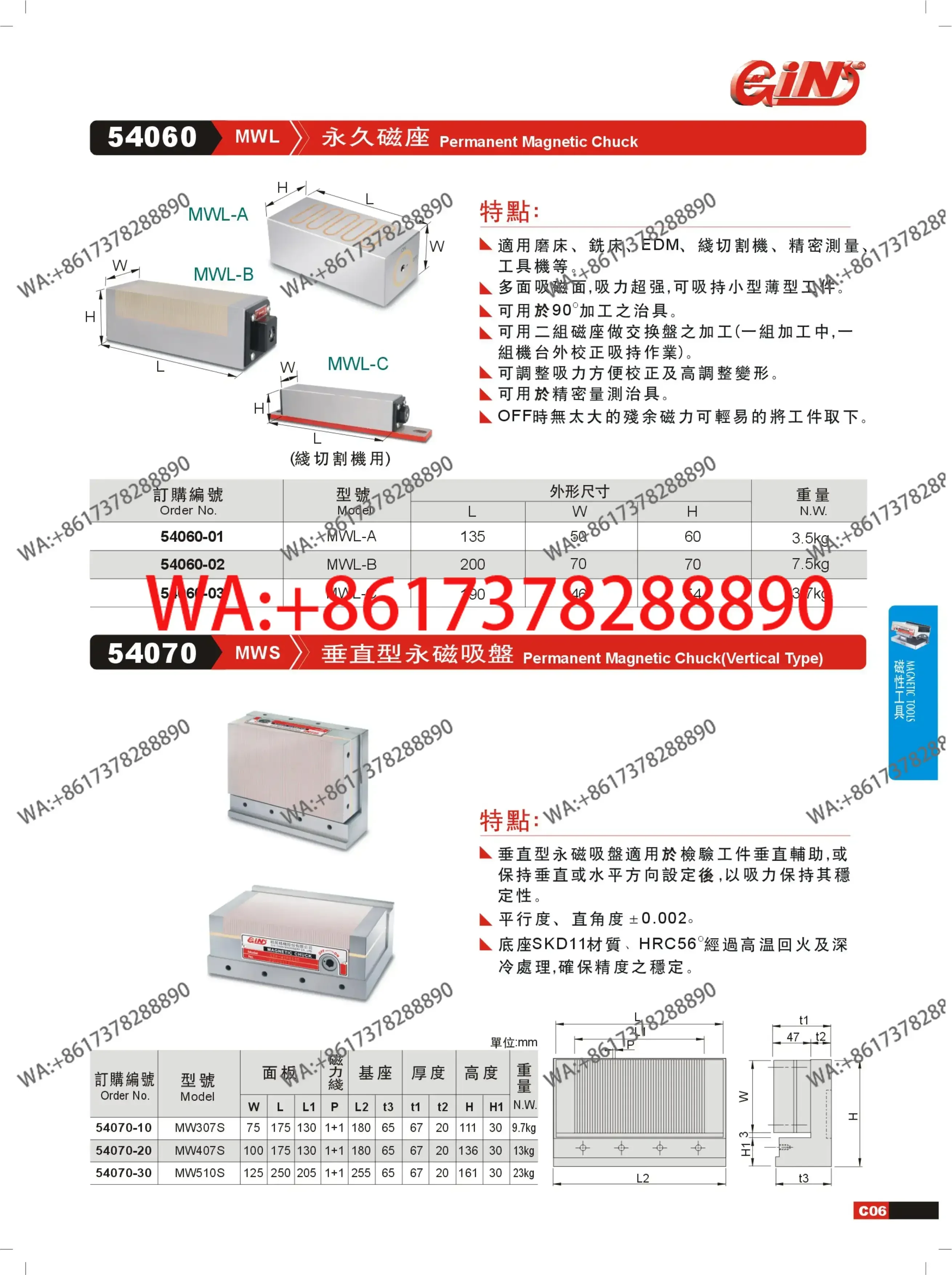 Genuine sales 54060MWL permanent magnetic seat, universal for grinding machines, milling machines EDM wire cutting machines