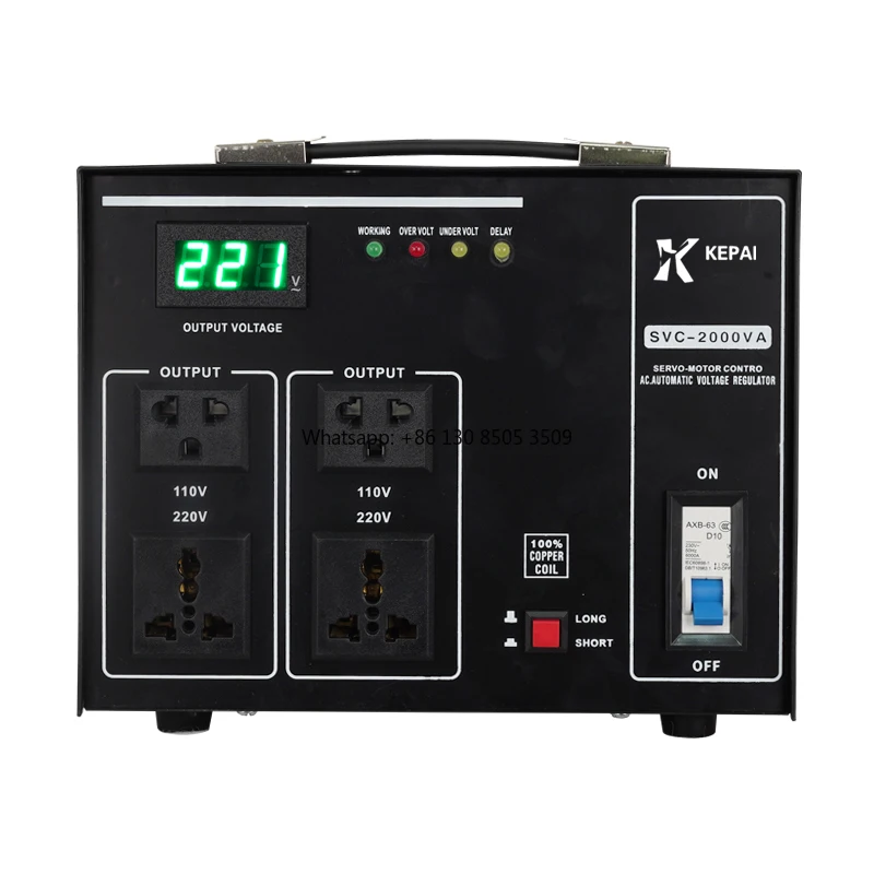 New Custom SVC-2000VA 220V to 110V Adjustable Single Phase 100% Copper Contact Manual Voltage Stabilizer Medical Equipment