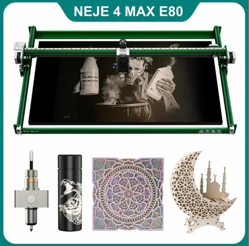 NEJE MAX 4 E80 120W DIY Industrial 4-Axis Diode Laser Engraver CNC Laser Cutter for Metal Engraving Wood Cutting Tool