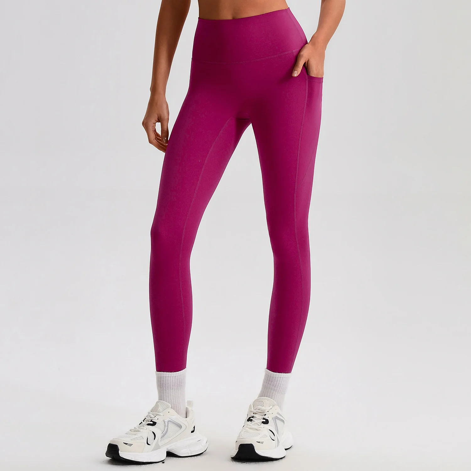 High Quality Solid Color Women Sports Pants Soft Tights Side Yoga Legging High Waist Hip Athletic Fitness Workout Butter