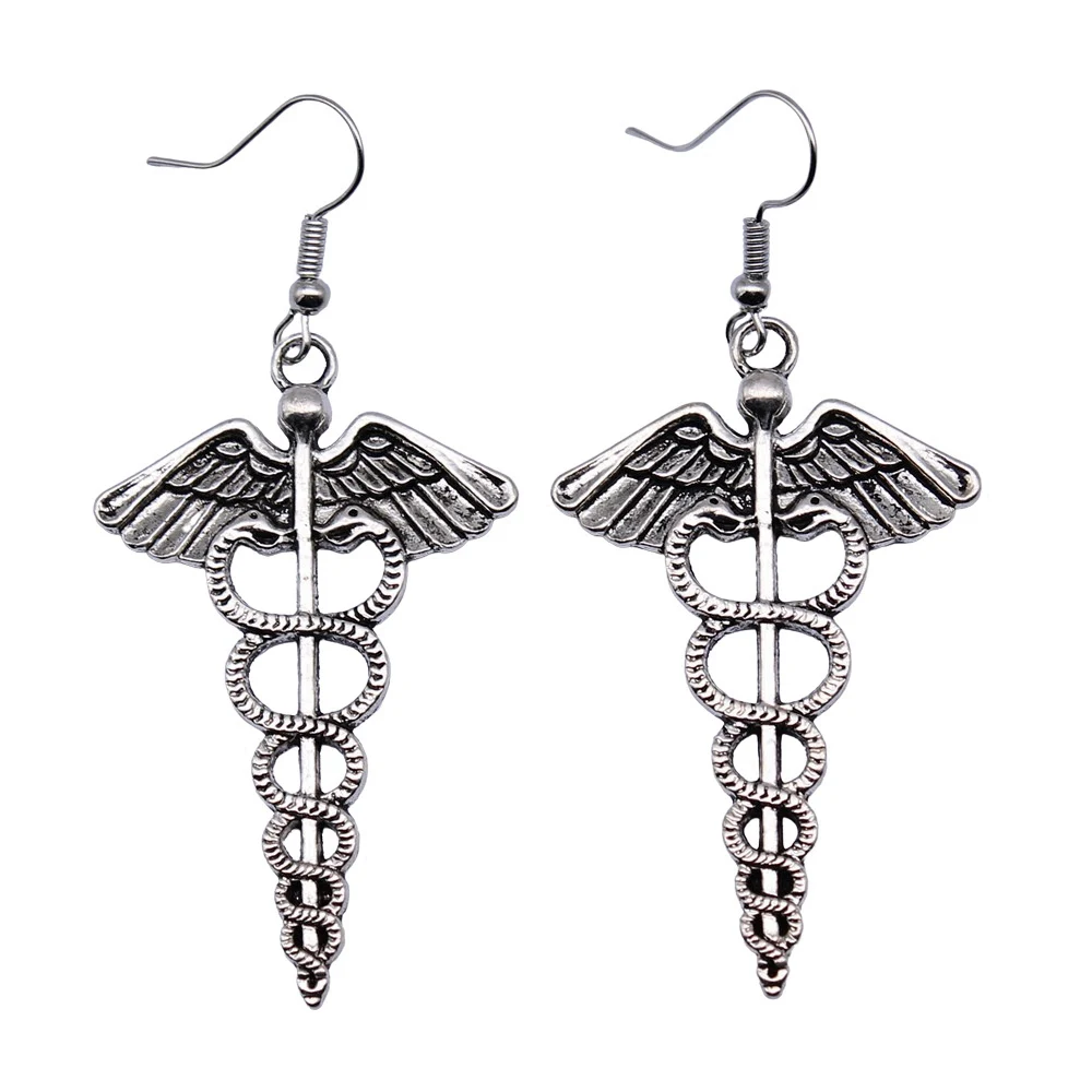 1pair Caduceus Medical Symbol Hoops women Accesories charms for jewelry making supplies hook Size 18x19mm