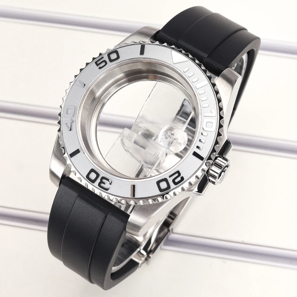 40mm Herren 20ATM Uhrengehäuse Gummiarmband Saphirglas für YACHT NH35 NH36 NH34 4R 7S26 Miyota 8215 ETA2824 Automatik-Uhrengehäuse Ersatzteil – Detail 8