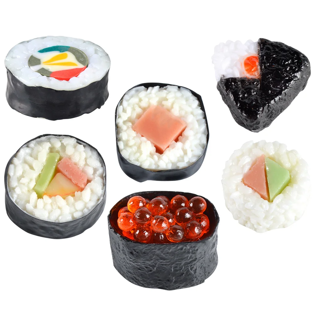 6Pcs Artificial Sushi Sample Fake Food Simulation Rice Rolls Model Realistic Lifelike Sushi Model fake sushi