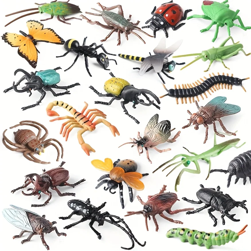 24pcs Simulation Insect Insect Models  Insects Spider Ladybug Beetle Scorpion Butterfly Ornaments Festival Gifts Party Gifts