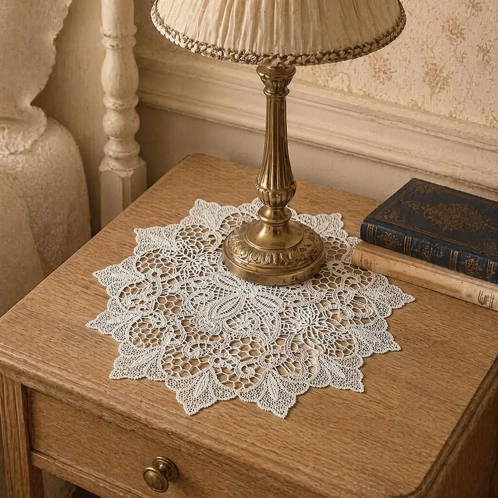 Lace Doilies for Tables Vintage Lace Table Mats Round White Lace Doilies Elegant Embroidered Table Mats Retro for Wedding