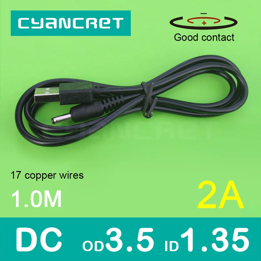 Kabel zasilający USB do DC 3.5x1.35mm 1.0M 2A obsługuje kabel złącze ładowarki 5V lub 9V lub 12V do routera TV, pudełko lampy stołowej MP3 MP4